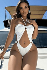 Sexy Solid Lace Up Hollow Out One Piece Swimwear