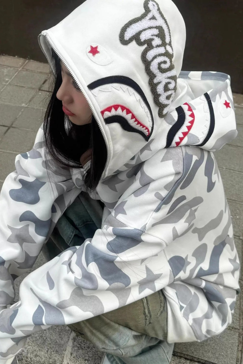 Double Hood Camo Embroidered Hoodie Secondary image