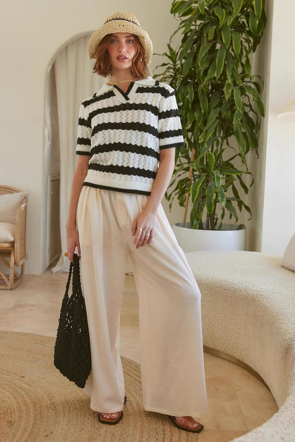 Striped Polo Short Sleeve Sweater Main image