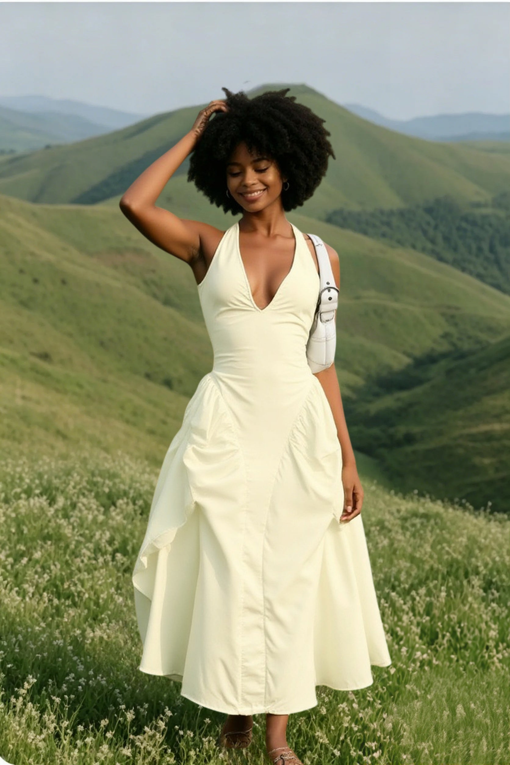 Backless Deep V Spliced Long Midi Dress Secondary image