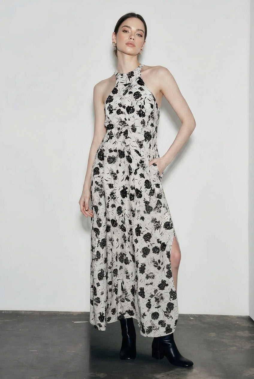 Printed Halter Mock Neck Vacation Dress Main image