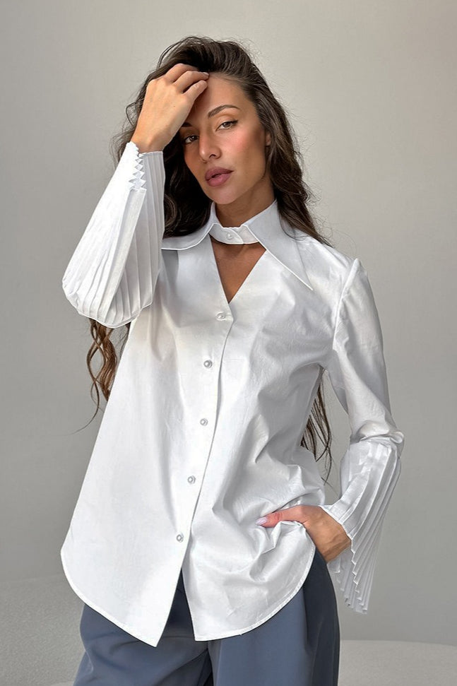 Pintuck Flare Sleeve Cotton Blouse Secondary image