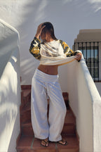 Drawstring Foldover Barrel Leg Pants