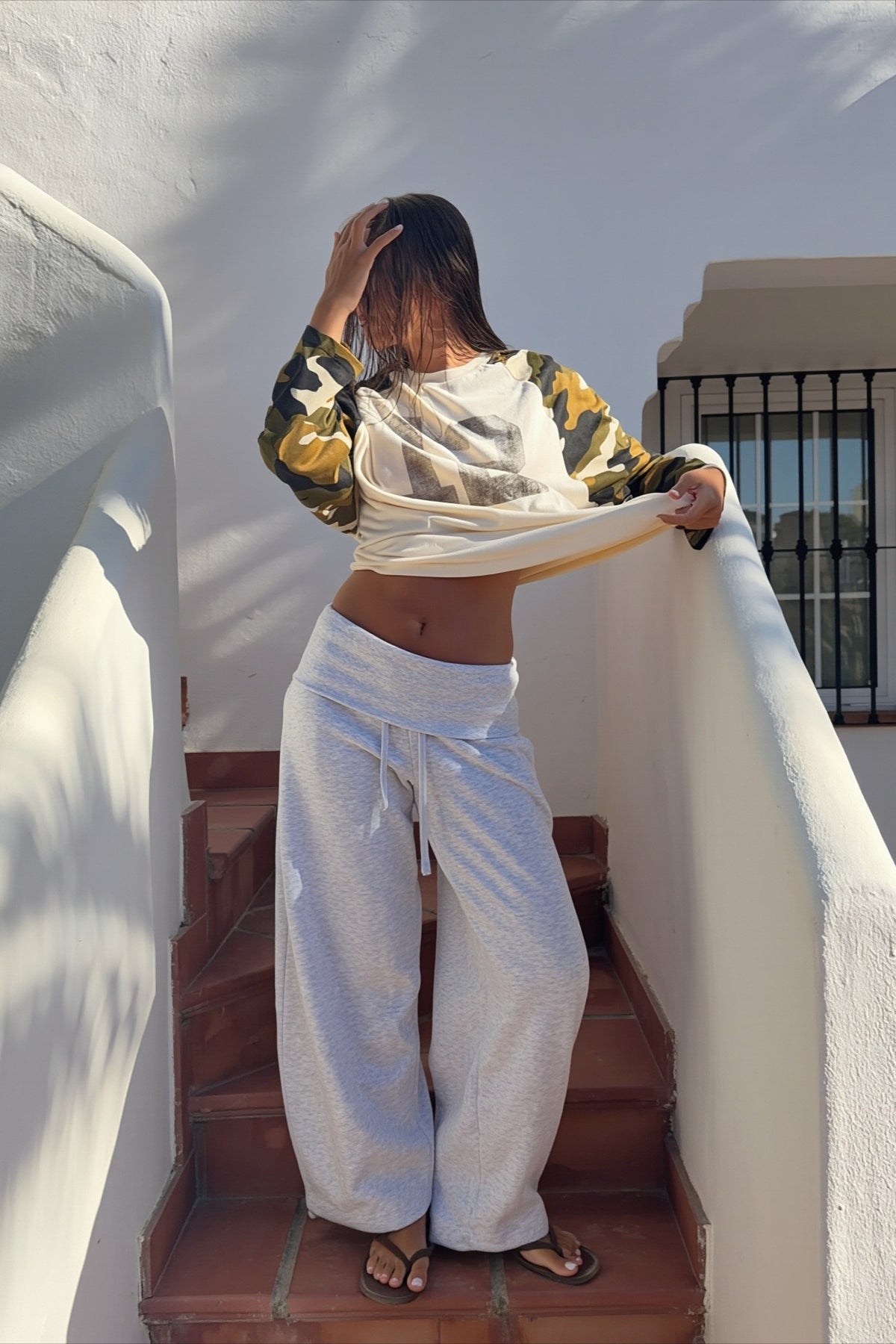 Drawstring Foldover Barrel Leg Pants