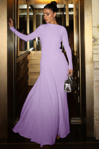 Gathered Waist Long Sleeve Draped Maxi Dress