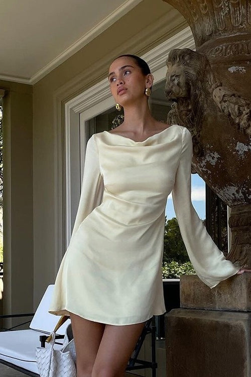 French Satin Cut Out Back Tie Graduation Party Dress Main image