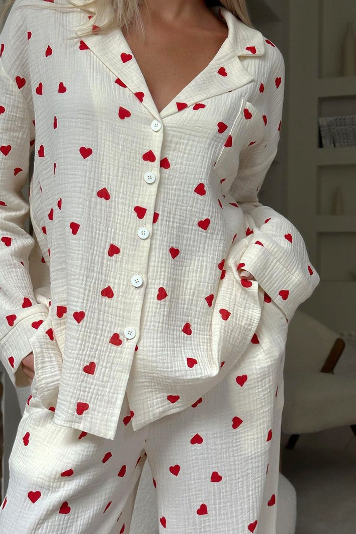 Loose Fit Love Pattern Sleepwear Pajama Set Main image
