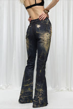 Ornate Graphic Plus Size Washed Flare Jeans
