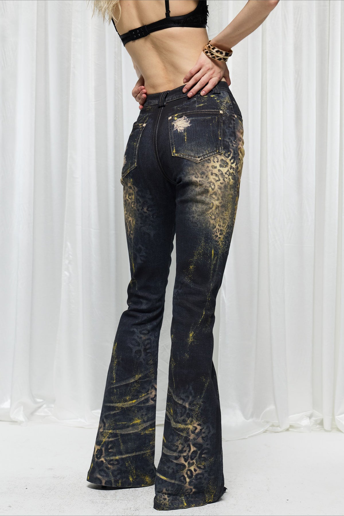 Ornate Graphic Plus Size Washed Flare Jeans