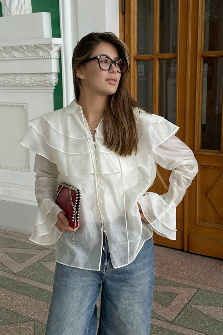 French Sheer Ruffle Blouse Main image