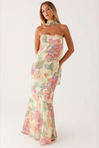 Floral Strapless Scarf Neck Mermaid Party Dress