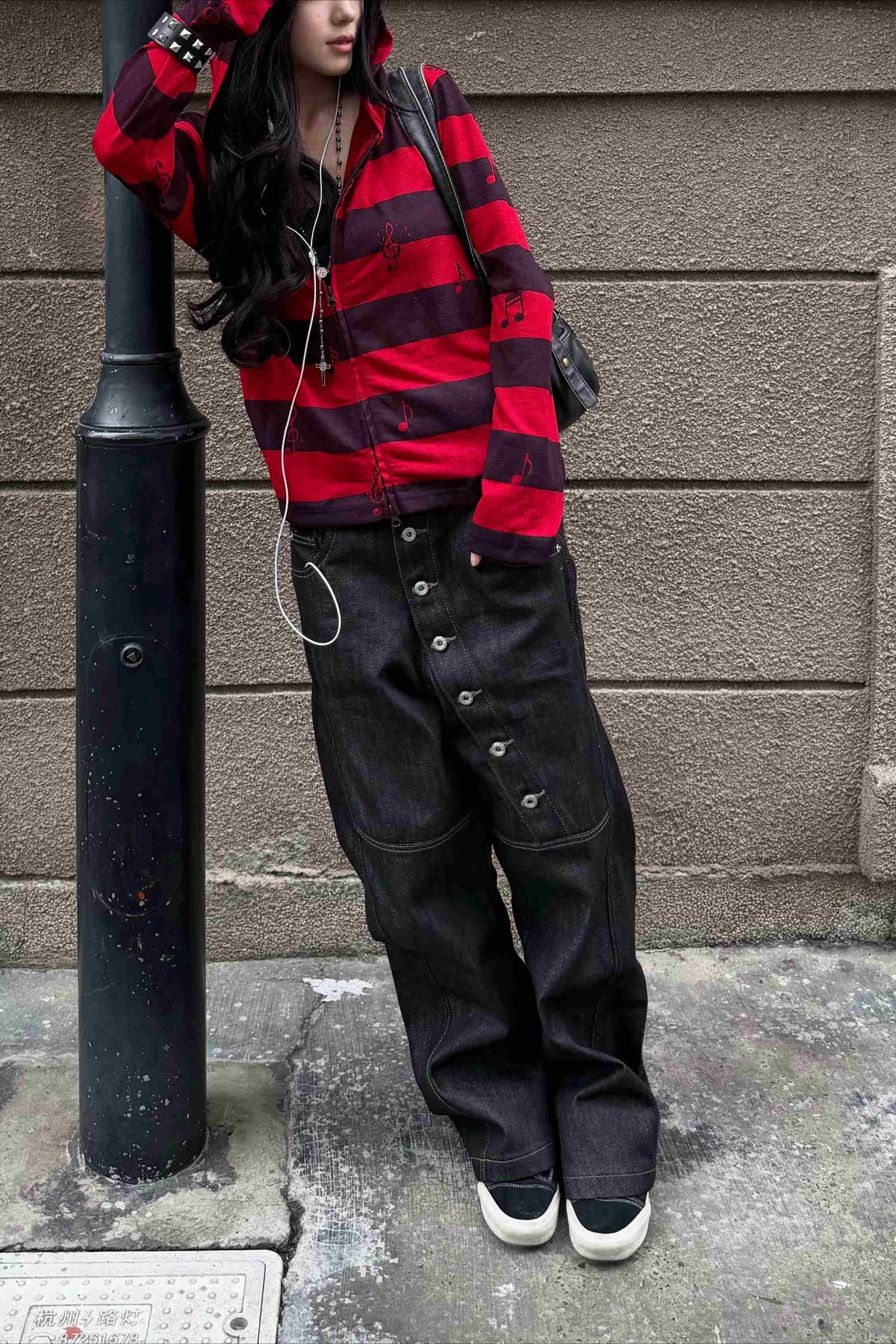 Striped Lyocell Oversized Zip Up Hoodie Main image