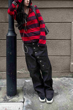 Striped Lyocell Oversized Zip Up Hoodie