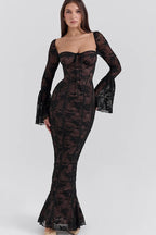 Square Collar Long Sleeve Maxi Dress