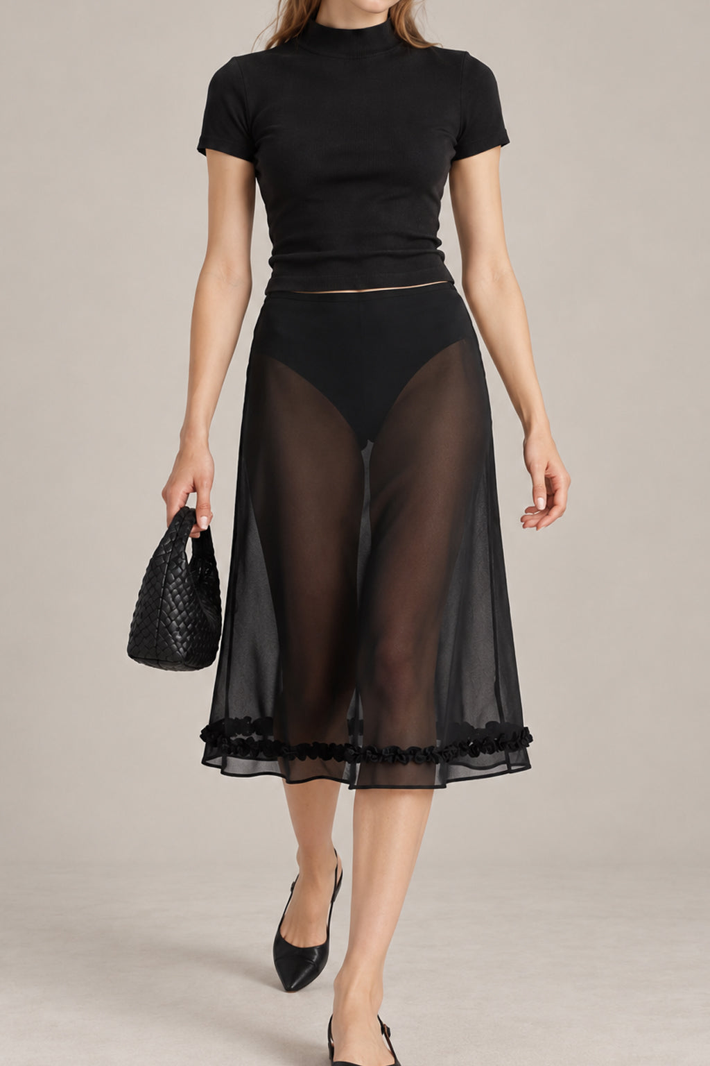 Sheer Polka Dot Casual High Waist Skirt Main image