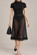 Sheer Polka Dot Casual High Waist Skirt