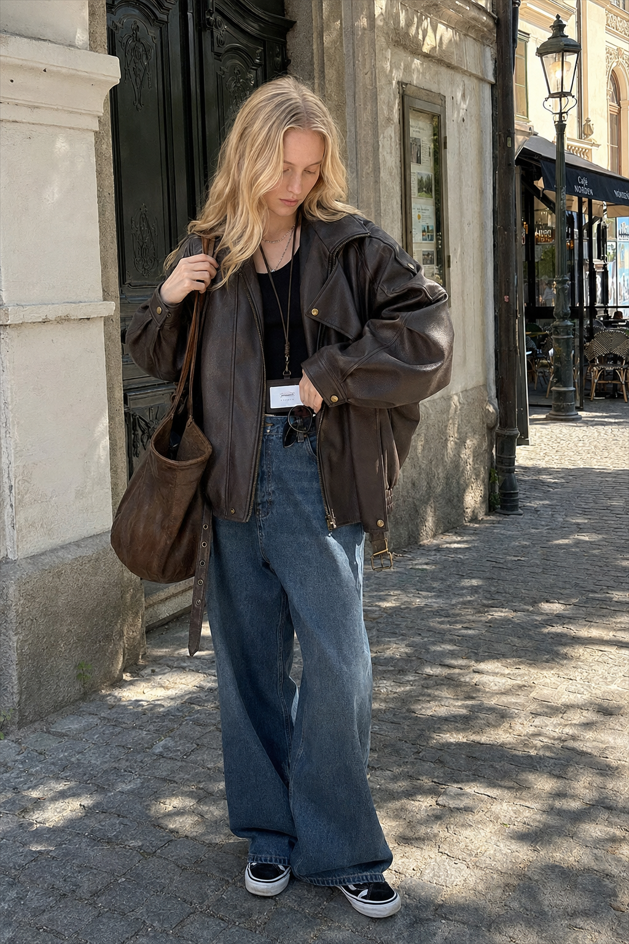 Oversized Moto Leather Jacket Main image