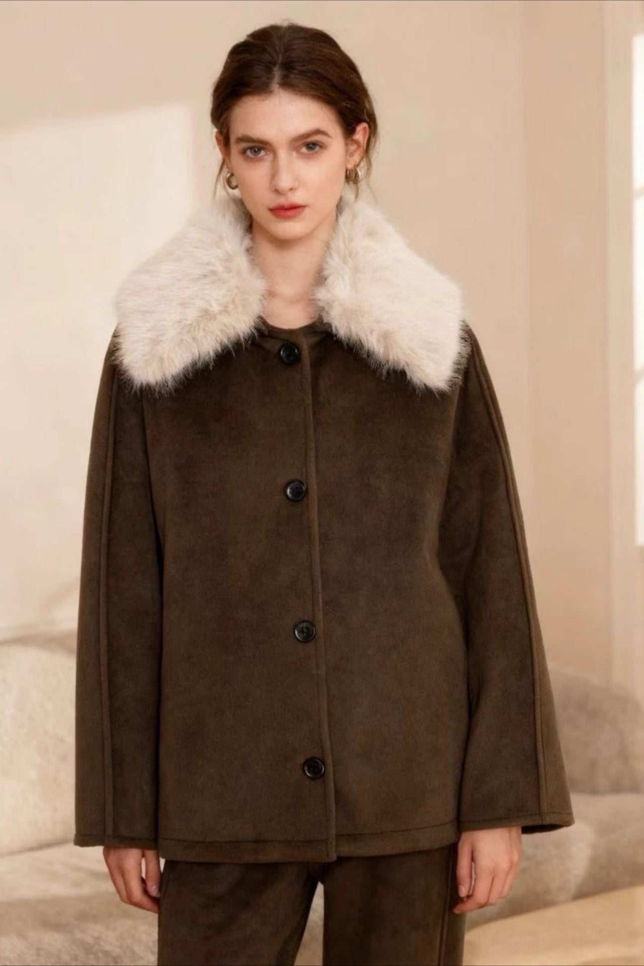 Textured Faux Fur Trim Jacket Main image