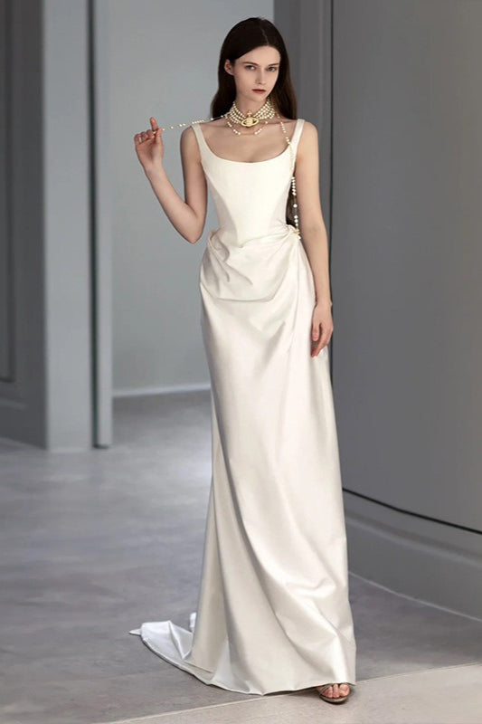 Satin Slip Sweep Train Prom Dress Main image