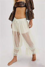 Sheer Mesh Lace Floral Panel Lined Pants
