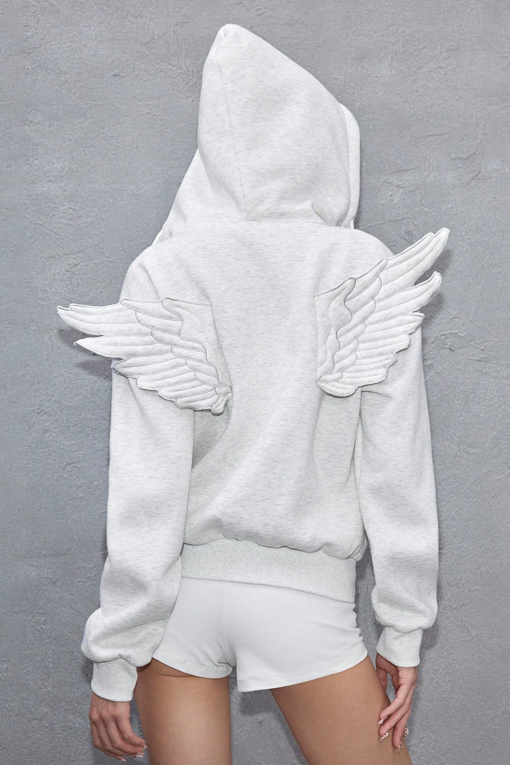 Angel Wing Applique Asymmetric Zip Hoodie