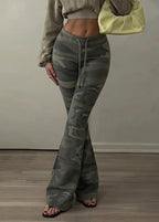 Camouflage Lace Up Flared Pants