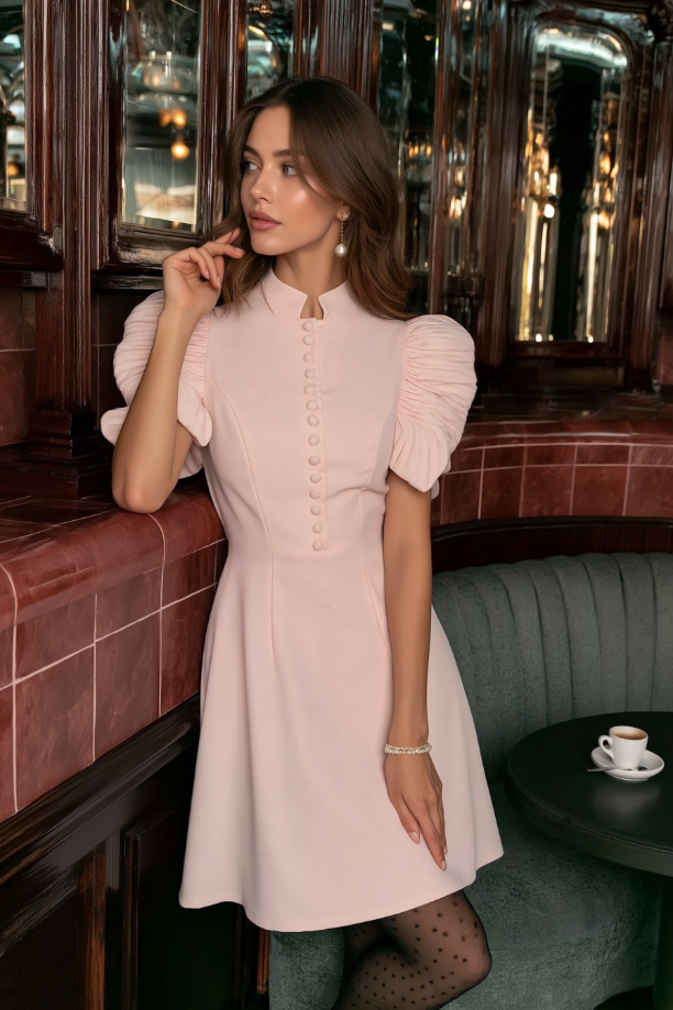 Pink Puff Sleeve A-Line Mini Dress Main image