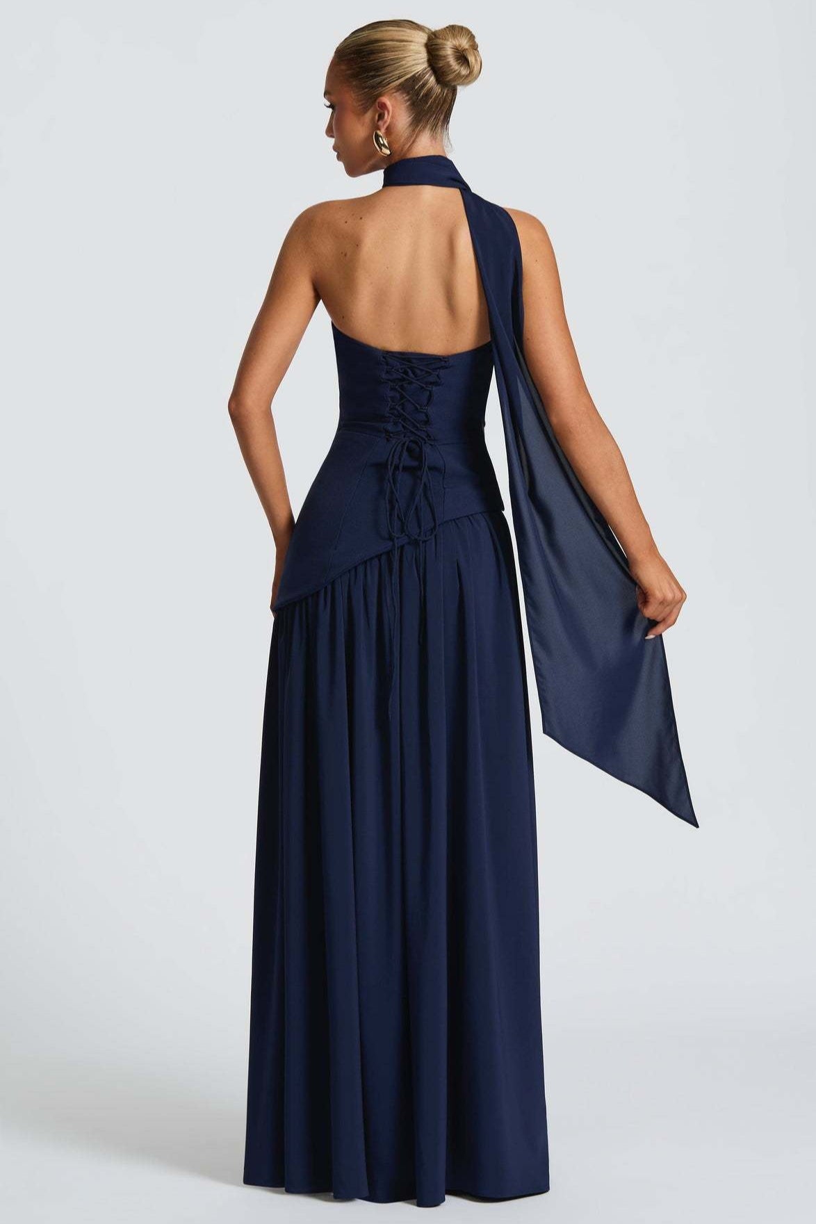 Strapless Contrast Panel High Slit Party Dress