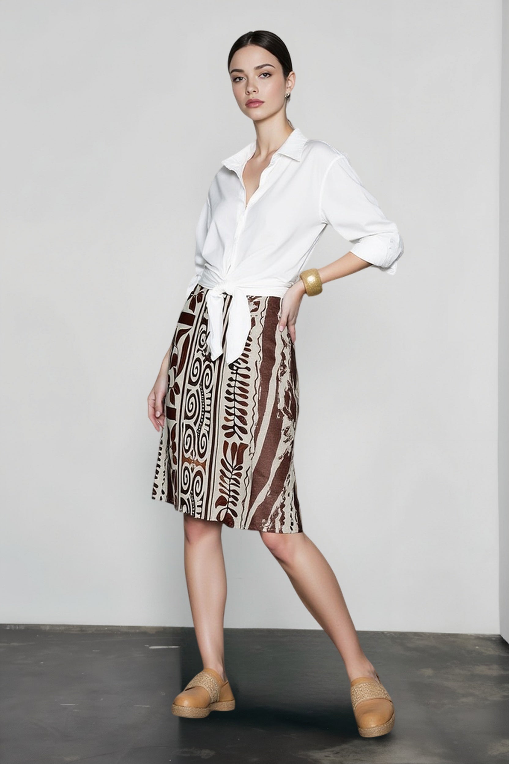 Natural Linen Leaf Vacation Skirt Secondary image