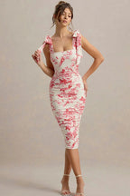 Sweet Floral Tie-Waist Bodycon Floral Dress