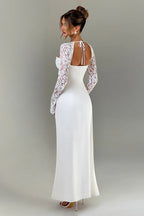 Plunge Neckline Lace Slit Party Dress