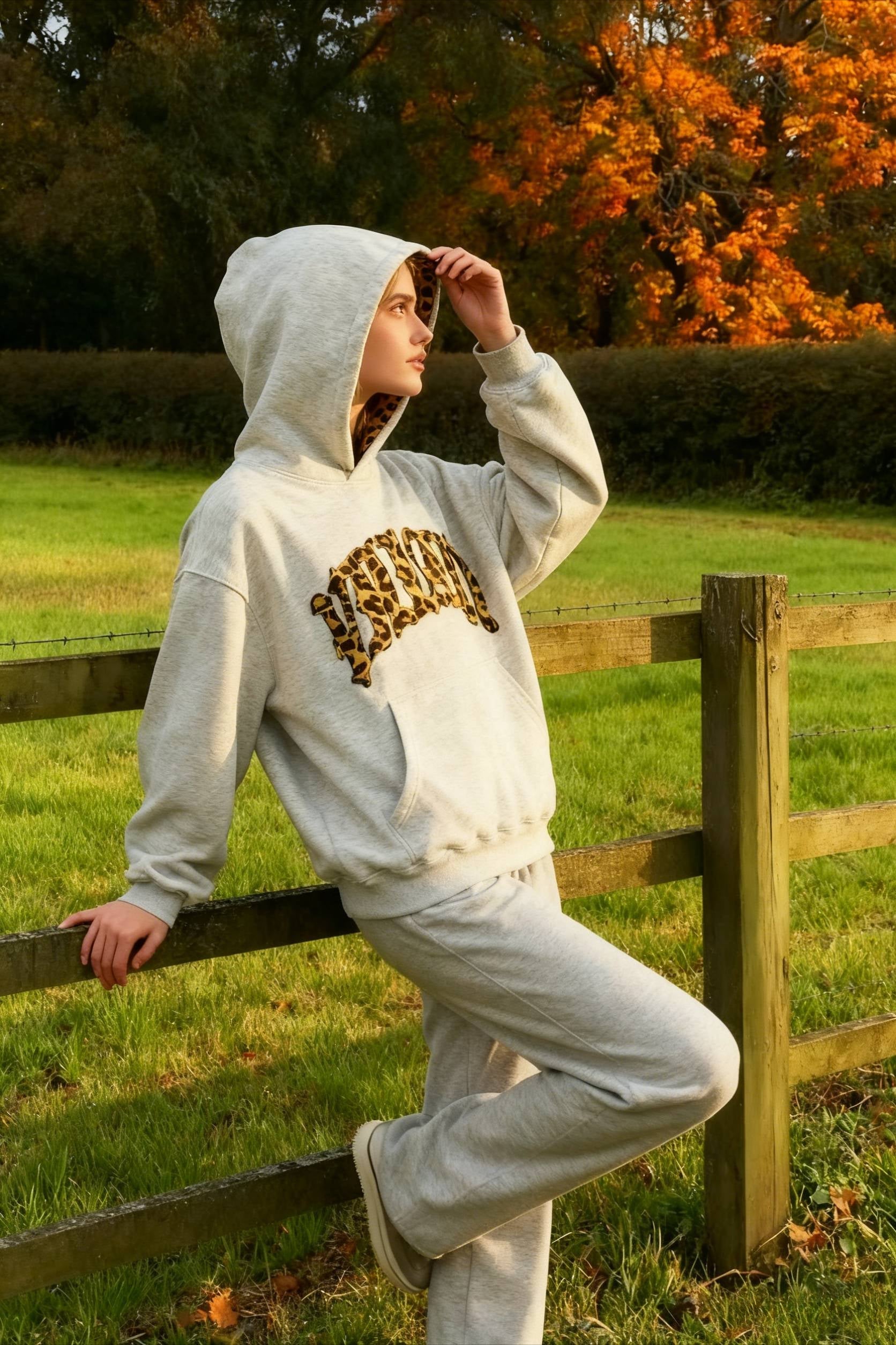 Leopard Lined Embroidered Letter Hoodie Secondary image