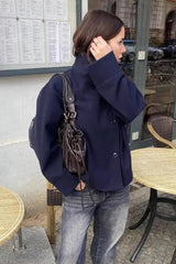 Chic Cropped Stand Collar Wool Coat