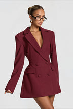 Deep V Double Breasted Cutout Waist Blazer Coat