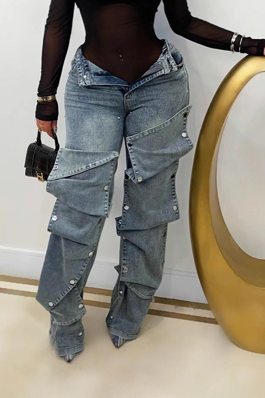 Detachable Snap High Waist Straight Jeans Main image