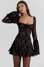 Strapless Lace Flared Backless Mini Lace Dress