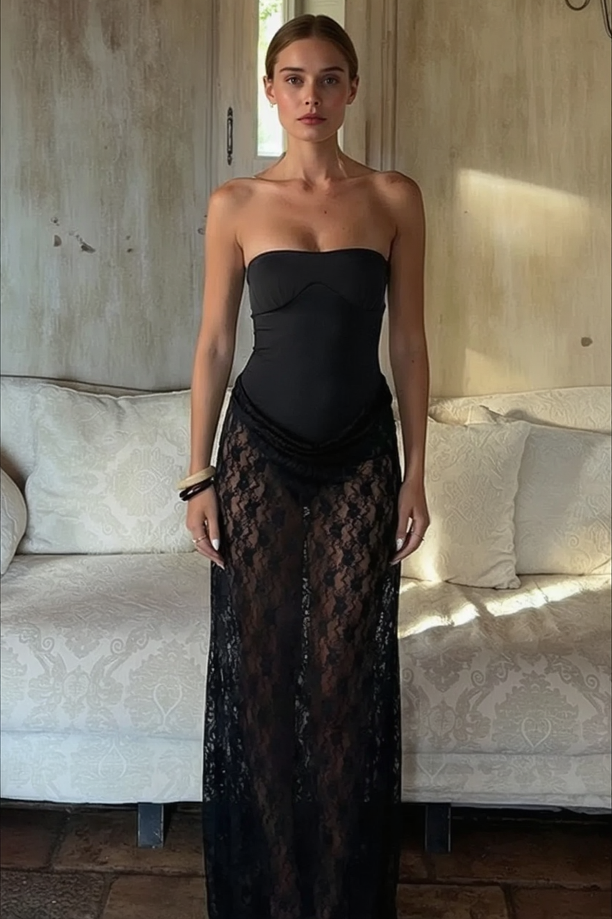 Sexy Lace Strapless Backless Sheer Mesh Solid Party Dress Secondary image
