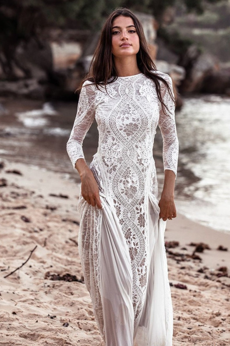Round Neck Long Sleeve Lace Back Prom Dress Secondary image