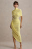 Solid Ruched Bodycon Cape Party Dress