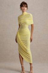 Solid Ruched Bodycon Cape Party Dress