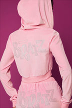 Rhinestone Cropped Zip Up Y2K Hoodie