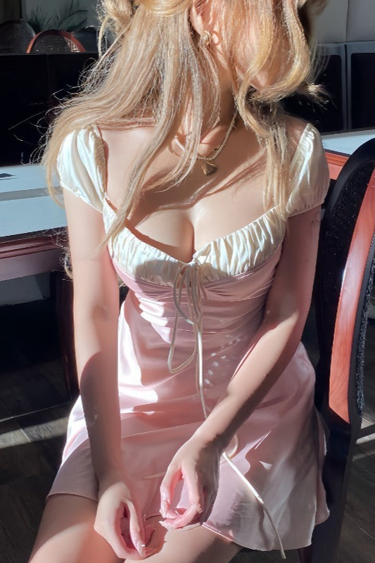 Square Neck Lace Up Puff Sleeve Corset Mini Dress Main image