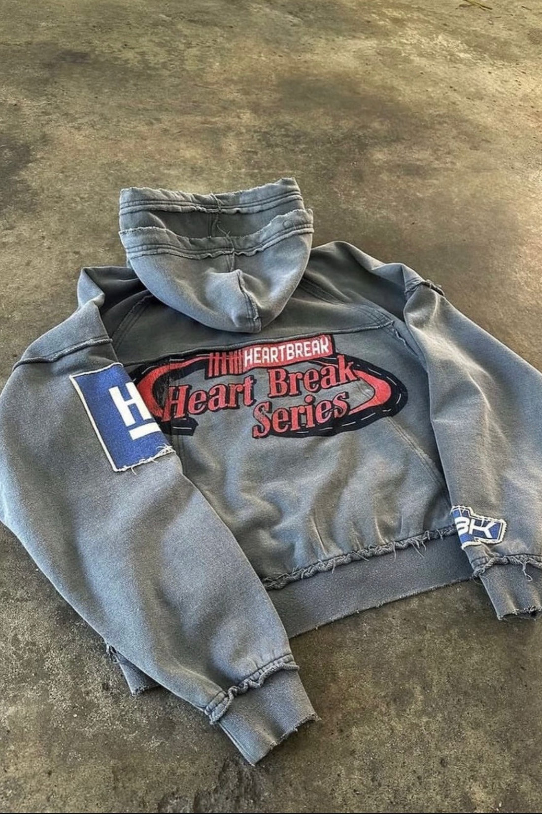 Double Hood Patchwork Graphic Zip Hoodie