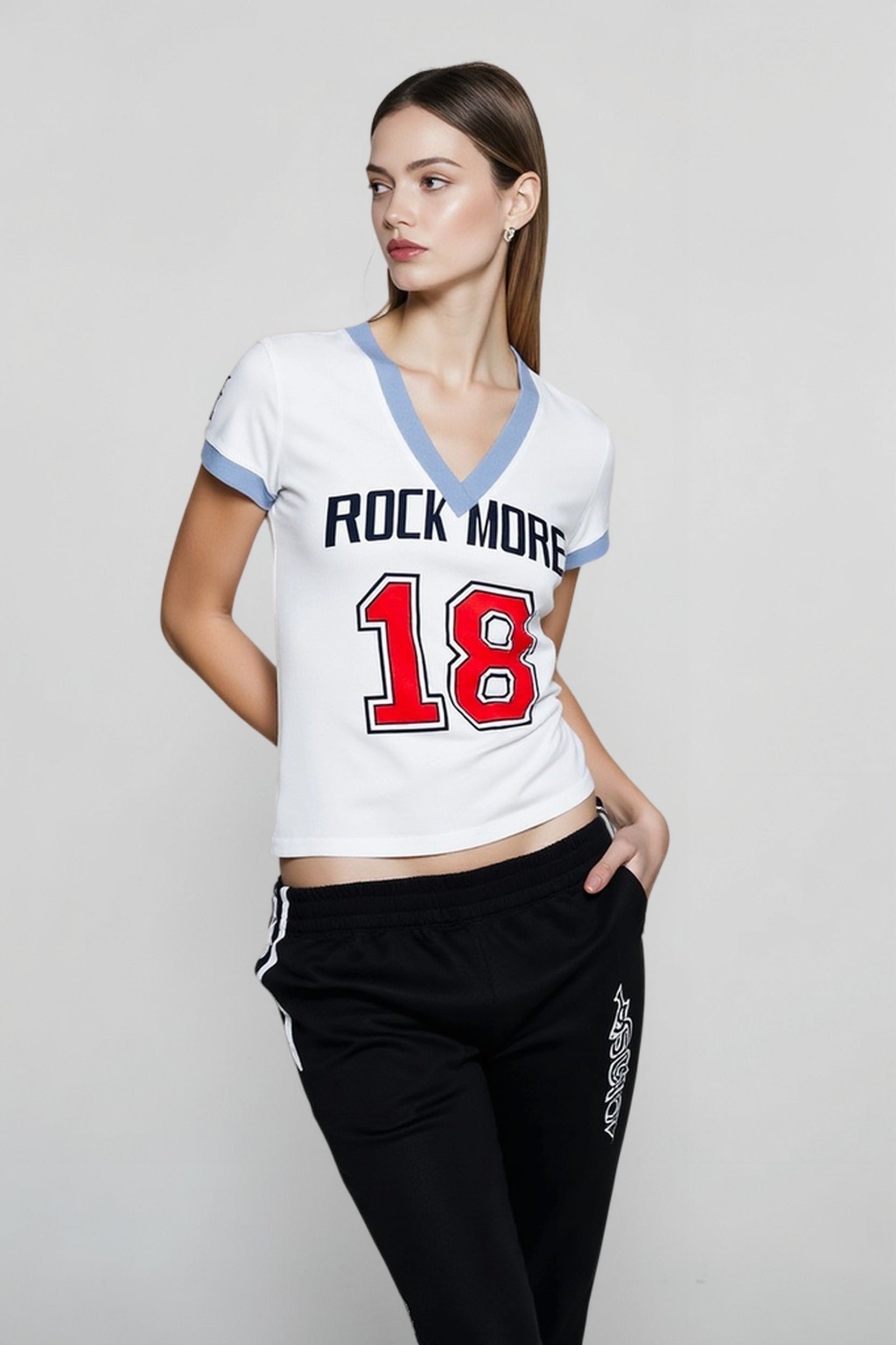 Colorblock V Neck Fitted T-shirts Secondary image