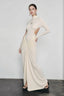 Slim Solid Long Sleeve High Neck Ruched Backless Formal Dress