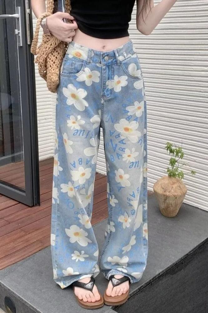 Floral Print Baggy Denim Jeans Main image