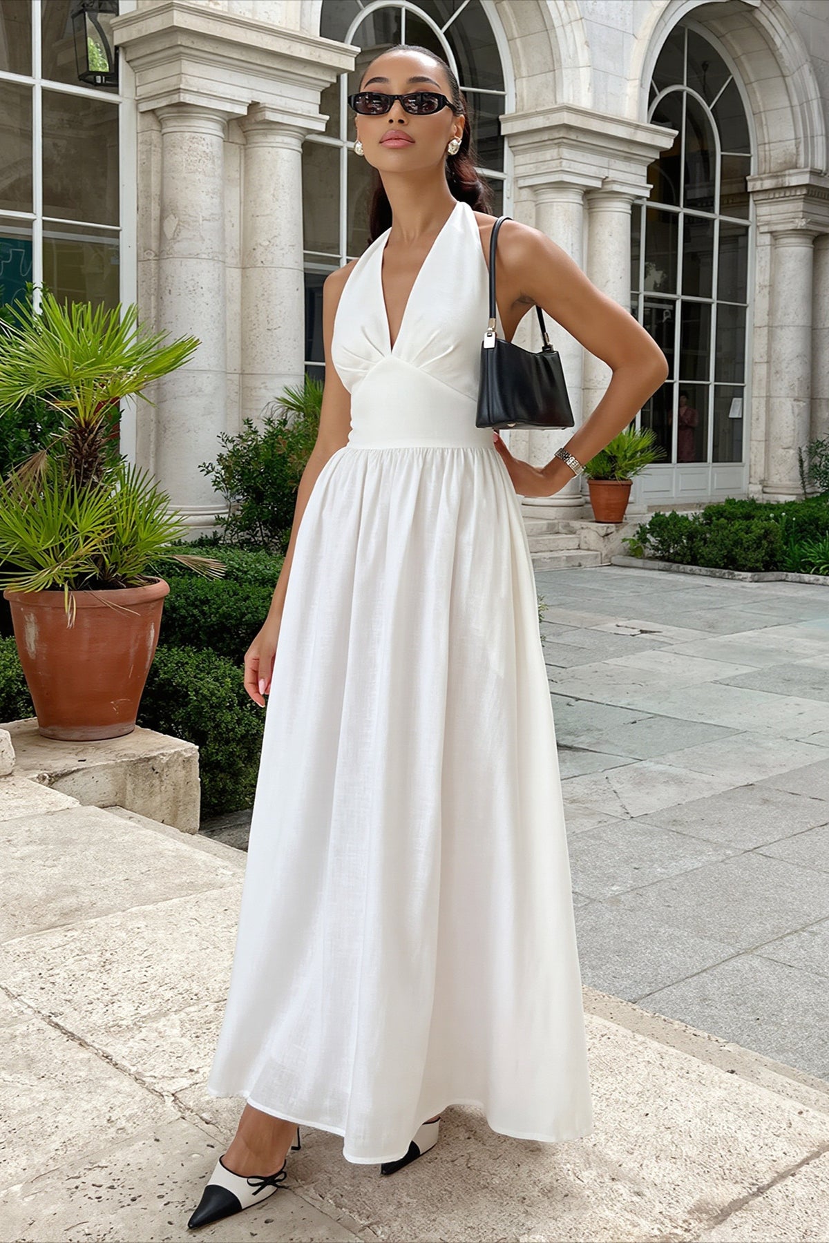 Halter Tie Waist Full Skirt Cotton Maxi Dress Main image