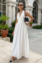Halter Tie Waist Full Skirt Cotton Maxi Dress