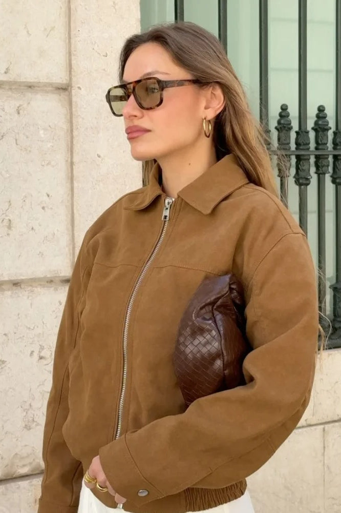Suede Zip Up Bomber Jacket Secondary image
