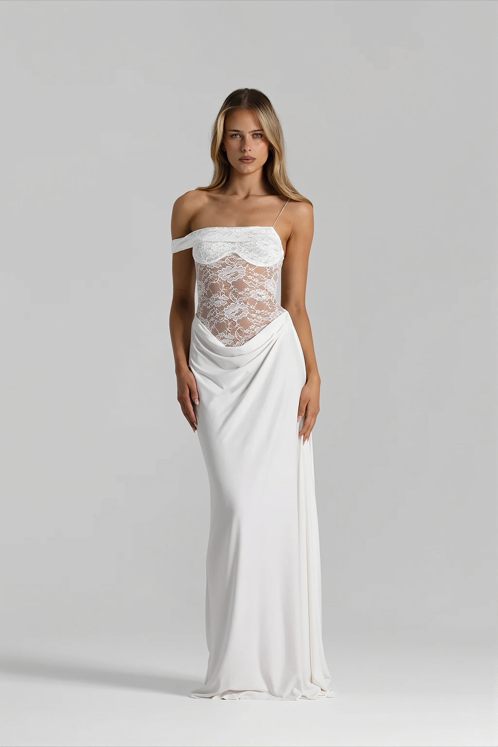 Lace Panel Spaghetti Strap Fitted Dress